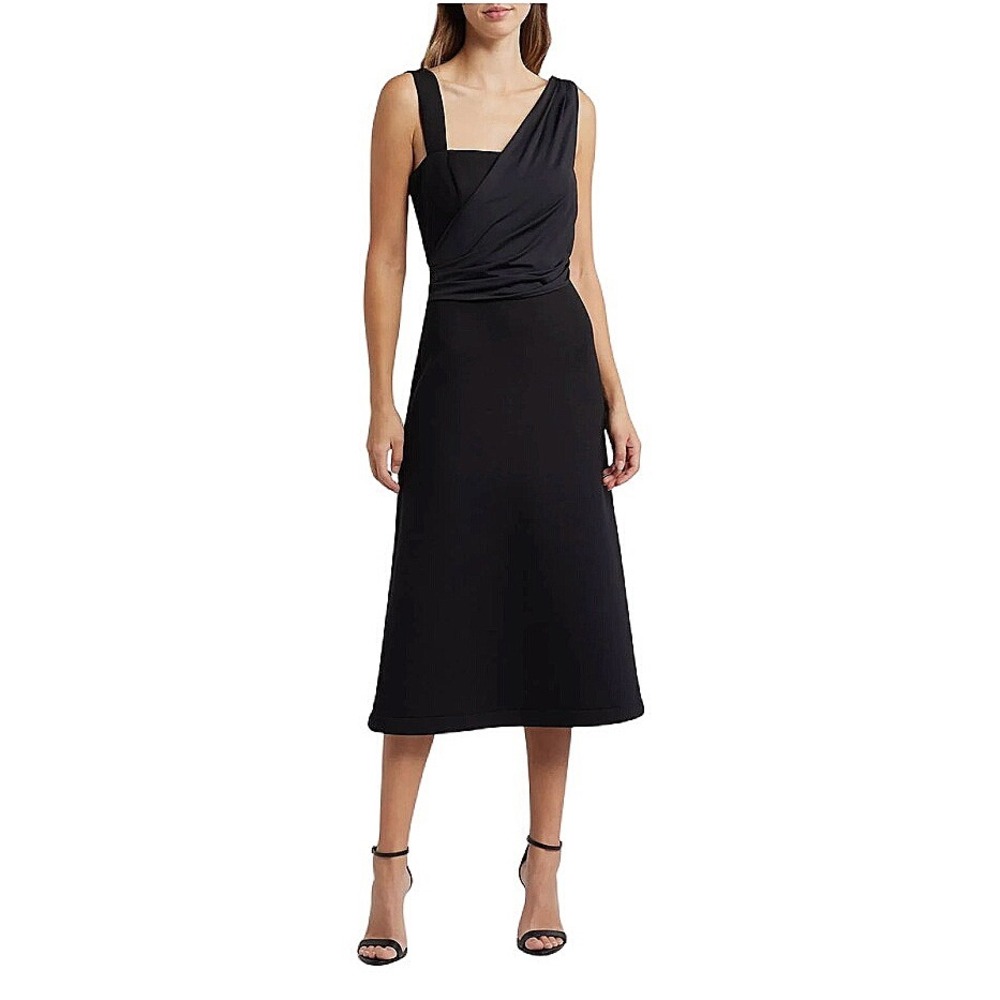 NEW Du Paradis Vienna Dress Black Midi One Shoulder Draped Dress Size Medium NWT